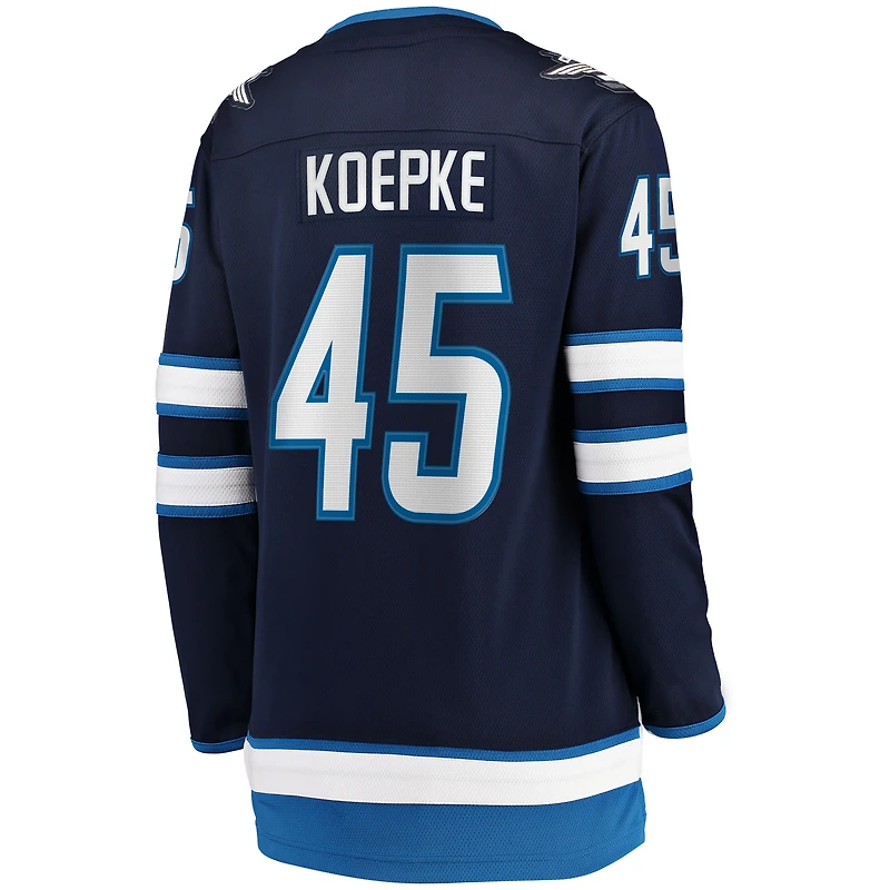 Maillot Fanatics Cole Koepke bleu marine des Jets de Winnipeg pour femmes