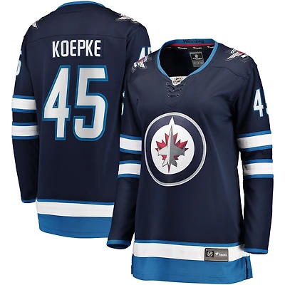 Maillot Fanatics Cole Koepke bleu marine des Jets de Winnipeg pour femmes