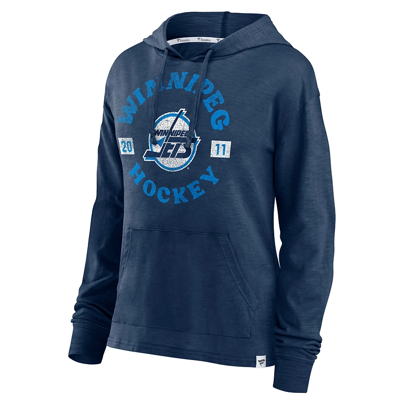 Women's Fanatics  Heather Navy Winnipeg Jets Faded Pullover Hoodie