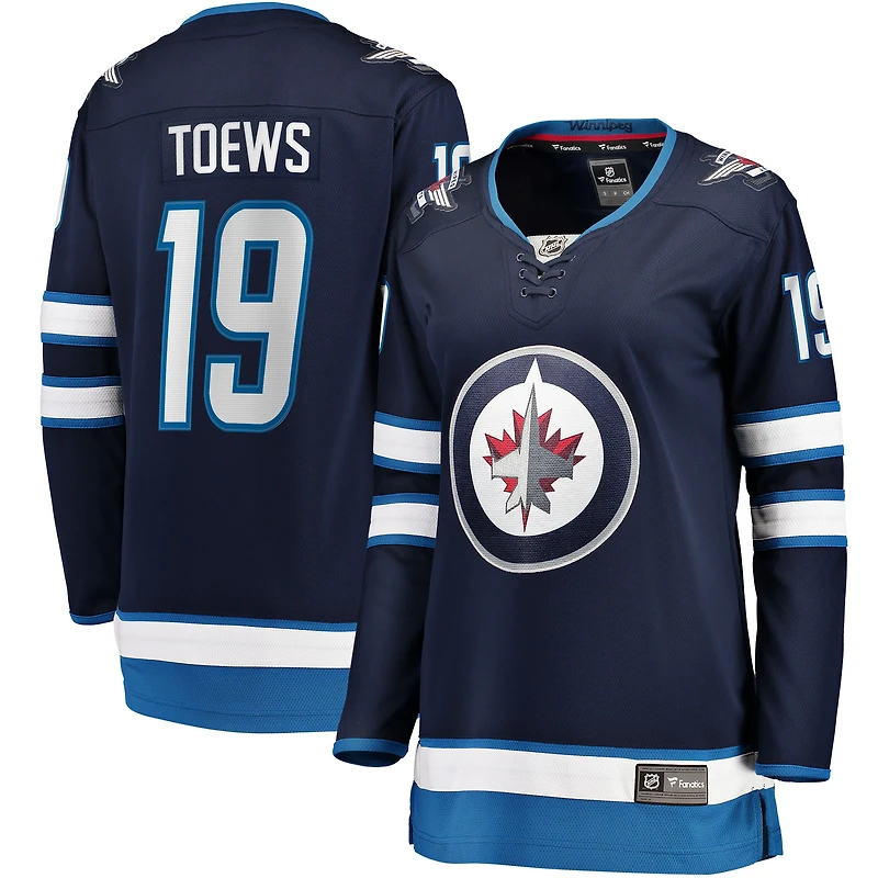 Maillot de joueur échappé à domicile des Jets Winnipeg, Jonathan Toews, bleu marine, fanatiques féminines