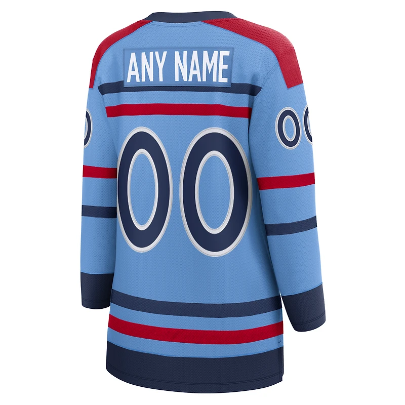 Maillot personnalisé Fanatics pour femmes, bleu clair, Jets de Winnipeg, anniversaire Breakaway