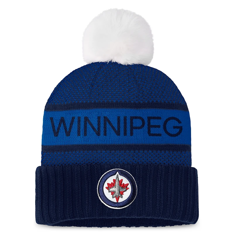 Women's Fanatics  Navy Winnipeg Jets Authentic Pro Cuffed Knit Hat with Pom