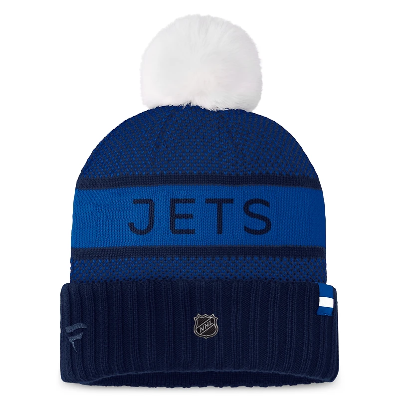 Women's Fanatics  Navy Winnipeg Jets Authentic Pro Cuffed Knit Hat with Pom