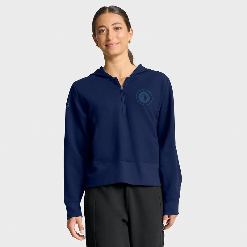 Women's Fanatics Navy Winnipeg Jets Authentic Pro Road Tri-Blend Quarter-Zip Hoodie