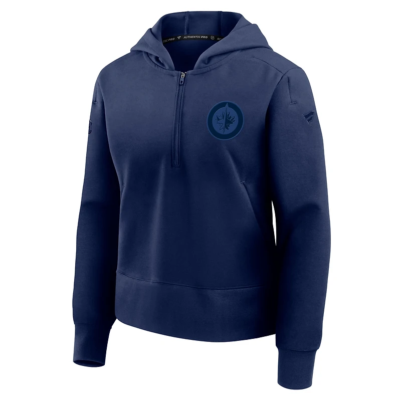 Women's Fanatics Navy Winnipeg Jets Authentic Pro Road Tri-Blend Quarter-Zip Hoodie