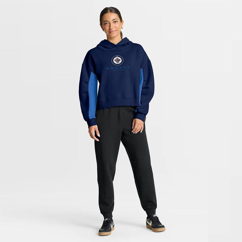 Sweat à capuche boxy bleu marine carreaux arrière pour femmes Fanatics des Jets de Winnipeg