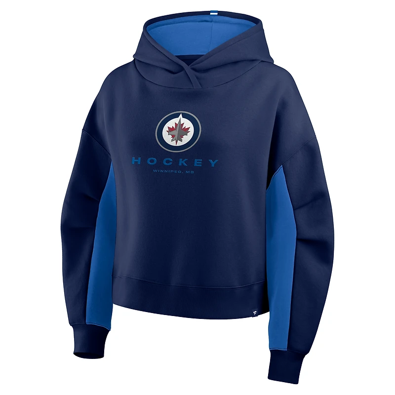 Sweat à capuche boxy bleu marine carreaux arrière pour femmes Fanatics des Jets de Winnipeg