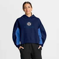 Sweat à capuche boxy bleu marine carreaux arrière pour femmes Fanatics des Jets de Winnipeg