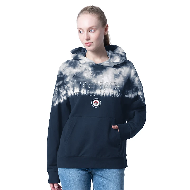 Sweat à capuche tie-dye bleu marine G-III 4Her par Carl Banks pour femme, motif One's Match Raglan des Jets de Winnipeg
