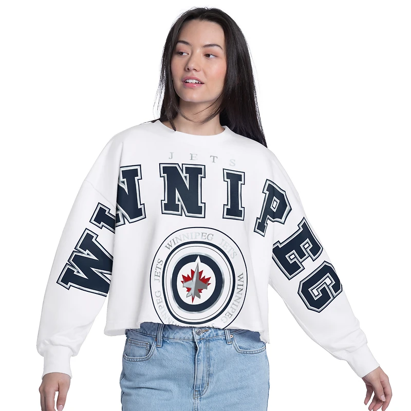 Sweat-shirt court oversize G-III 4Her pour femme par Carl Banks, blanc, Winnipeg Jets Bleachers