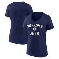 T-shirt à col en V bleu marine avec logo des Jets de Winnipeg pour femmes