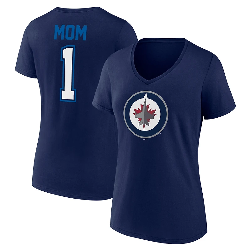 T-shirt à col en V pour femme, bleu marine, des Jets de Winnipeg, la fête mères