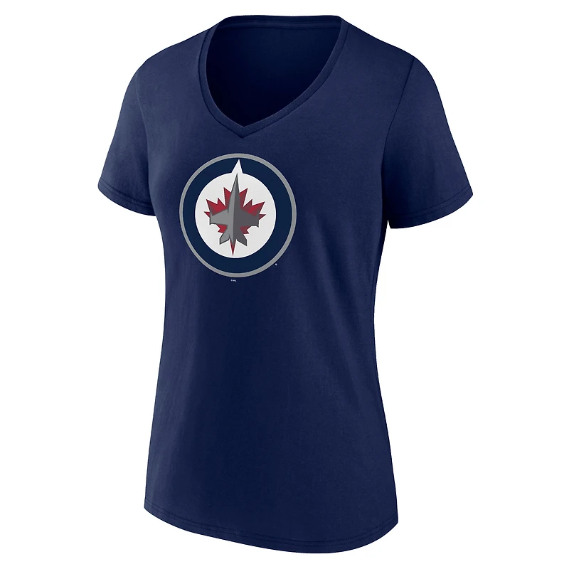 T-shirt à col en V pour femme, bleu marine, des Jets de Winnipeg, la fête mères