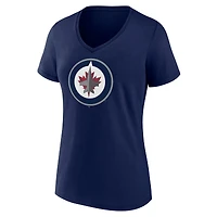 T-shirt à col en V pour femme, bleu marine, des Jets de Winnipeg, la fête mères