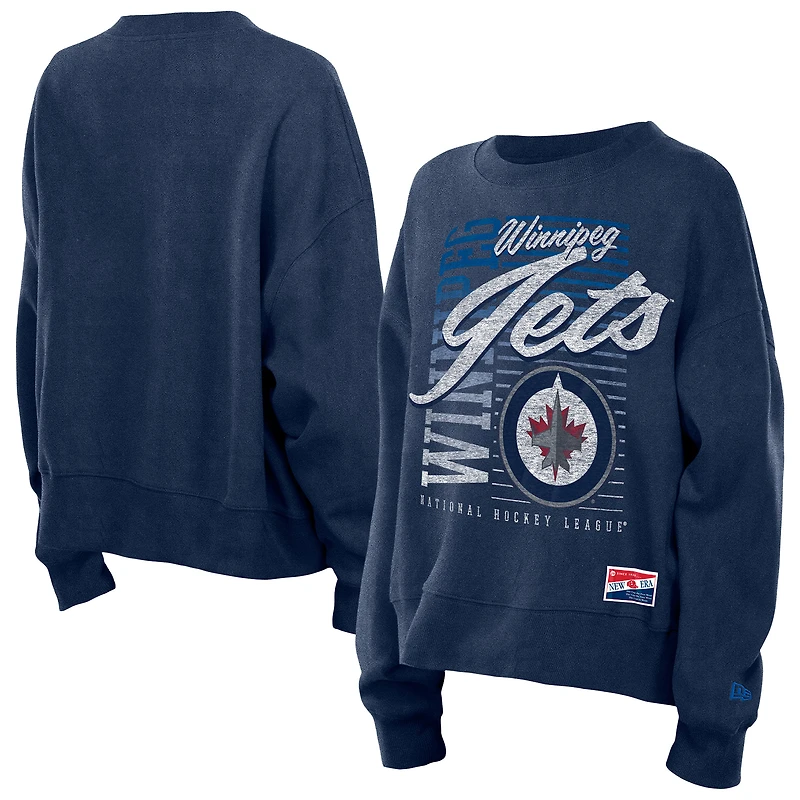 Sweat-shirt court à manches dolman bleu marine pour femme New Era des Jets de Winnipeg, coupe carrée et délavé minéral