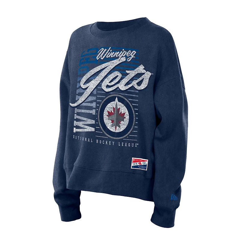 Women's New Era Navy Winnipeg Jets Boxy Mineral Wash Dolman Sleeve Cropped Sweatshirt