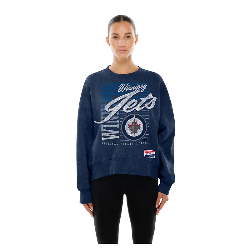 Women's New Era Navy Winnipeg Jets Boxy Mineral Wash Dolman Sleeve Cropped Sweatshirt