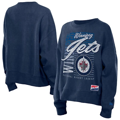 Women's New Era  Navy Winnipeg Jets Boxy Mineral Wash Dolman Sleeve Cropped Sweatshirt