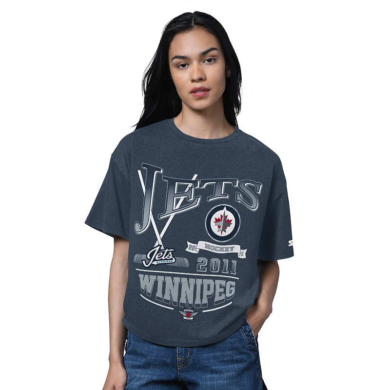 Women's Starter Heather Navy Winnipeg Jets Hall of Fame Boxy T-Shirt