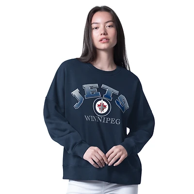 Women's Starter Navy Winnipeg Jets Feud Fleece Sweatshirt