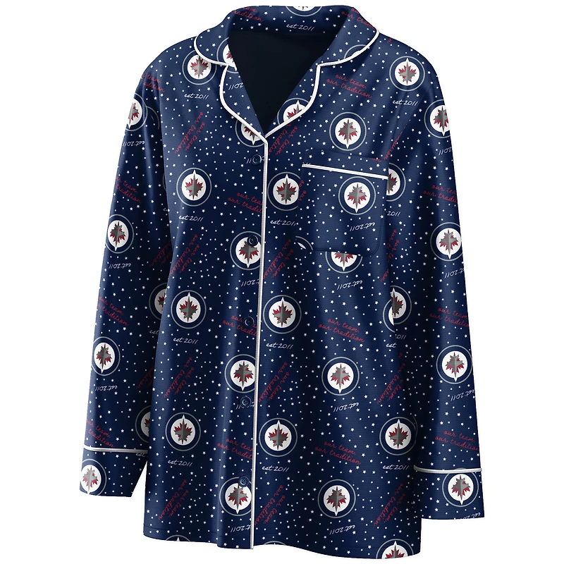 Ensemble de nuit pour femme WEAR by Erin Andrews, chemise à manches longues et pantalon bleu marine Winnipeg Jets