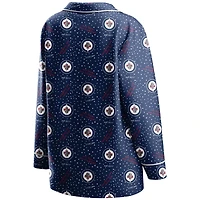 Women's WEAR by Erin Andrews Navy Winnipeg Jets Long Sleeve Button-Up Shirt & Pants - Sleep Set