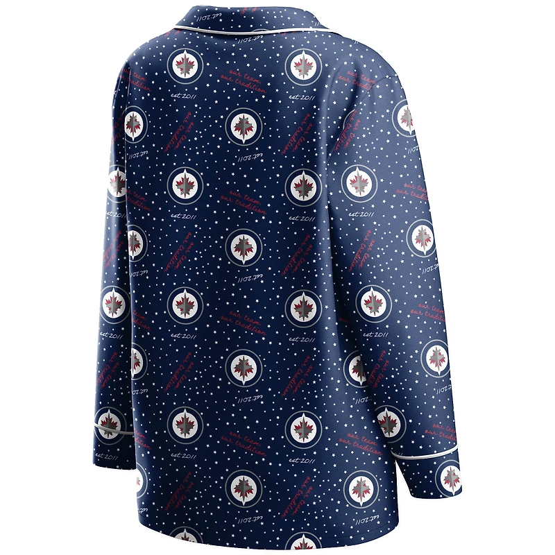 Ensemble de nuit pour femme WEAR by Erin Andrews, chemise à manches longues et pantalon bleu marine Winnipeg Jets