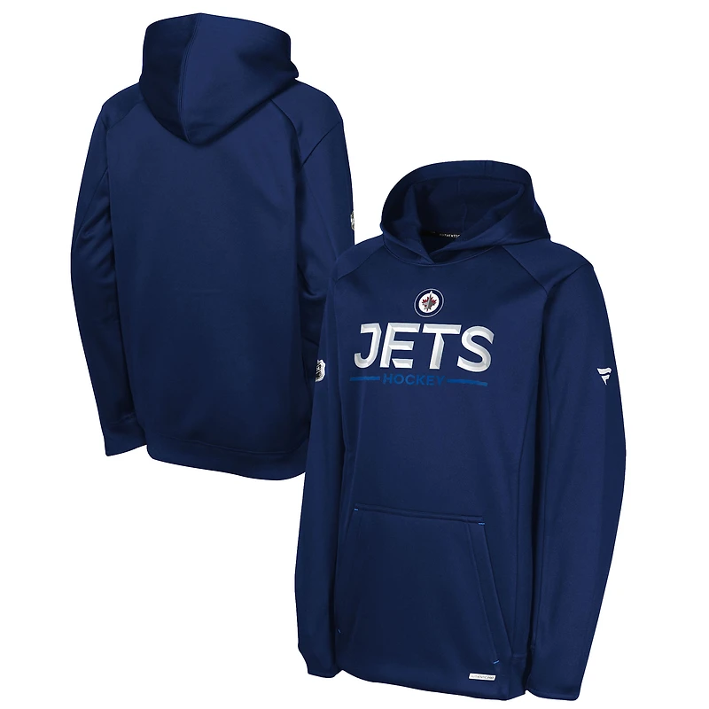 Sweat à capuche authentique Pro Rink des Jets de Winnipeg pour jeunes fanatiques bleu marine