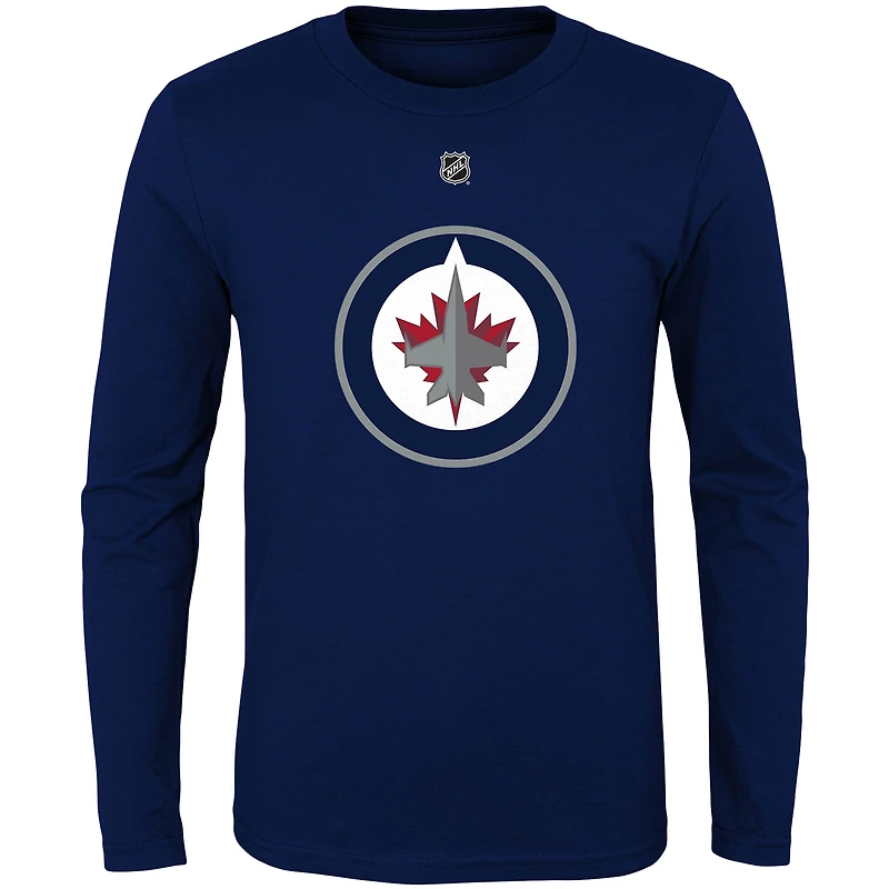 Youth Mark Scheifele Navy Winnipeg Jets Authentic Stack Name & Number - T-shirt à manches longues