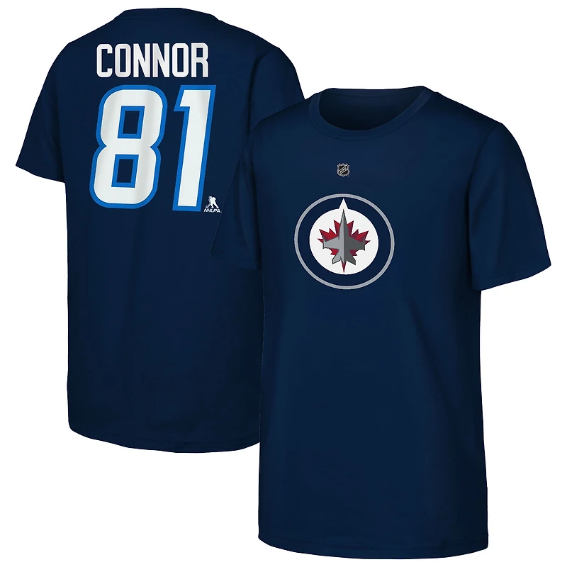 T-shirt bleu marine Kyle Connor avec nom et numéro des Jets de Winnipeg