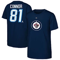 T-shirt bleu marine Kyle Connor avec nom et numéro des Jets de Winnipeg