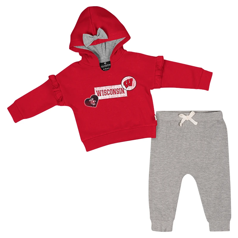 Ensemble sweat à capuche et pantalon en polaire pour bébé fille Colosseum Red Wisconsin Badgers Patches