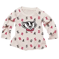 Girls Infant Wes & Willy Oatmeal Wisconsin Badgers Ruffle Raglan Long Sleeve T-Shirt Leggings Set