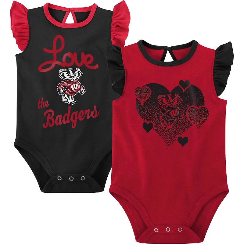 Girls Newborn & Infant Red/Black Wisconsin Badgers Spread the Love 2-Pack Bodysuit Set