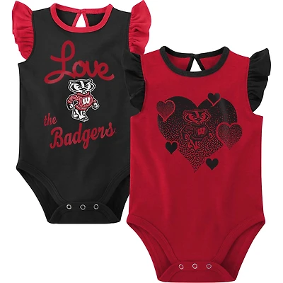 Girls Newborn & Infant Red/Black Wisconsin Badgers Spread the Love 2-Pack Bodysuit Set