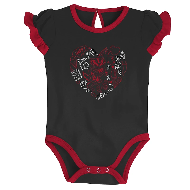 Ensemble deux pièces pour nouveau-né et nourrisson rouge/noir Wisconsin Badgers Too Much Love