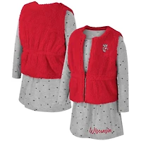 Ensemble gilet et robe pour filles Colosseum Red Wisconsin Badgers Meowing