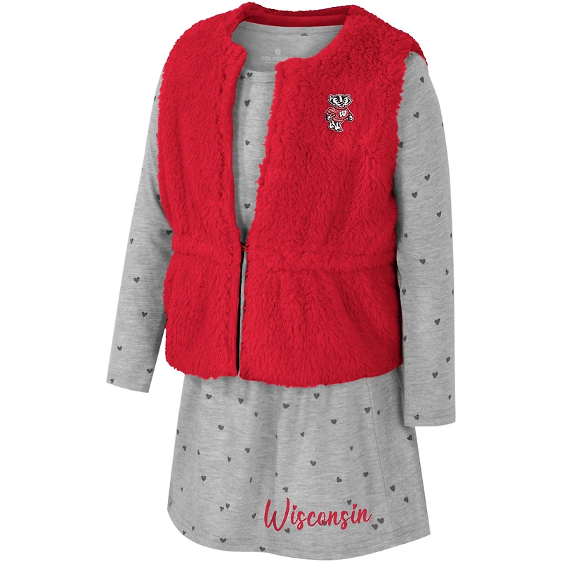 Girls Toddler Colosseum Red Wisconsin Badgers Meowing Vest & Dress Set