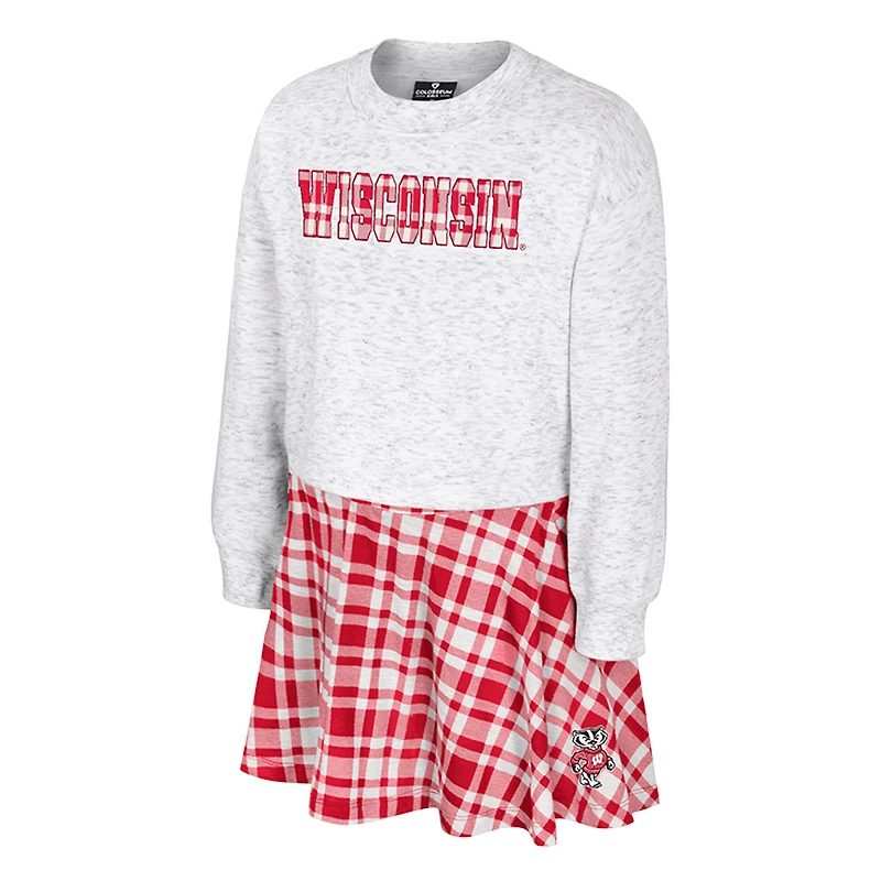 Girls Youth Colosseum Gray Wisconsin Badgers Marceline Plaid Skirt and Top Set