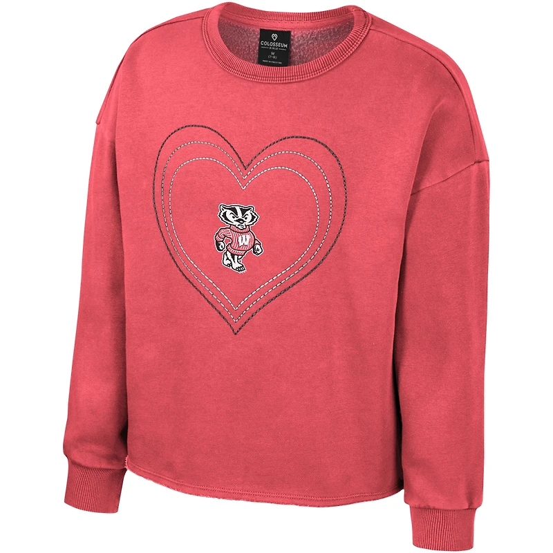 Sweat-shirt à col rond en polaire délavé Audrey des Badgers du Wisconsin, rouge Colosseum pour filles