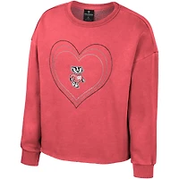 Sweat-shirt à col rond en polaire délavé Audrey des Badgers du Wisconsin, rouge Colosseum pour filles