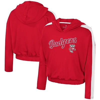 Girls Youth Colosseum Red Wisconsin Badgers Illumination Long Sleeve Hoodie T-Shirt