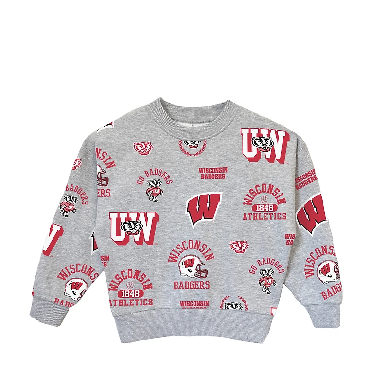 Girls Youth Gameday Couture  Heather Gray Wisconsin Badgers Always On Repeat Pullover Sweatshirt