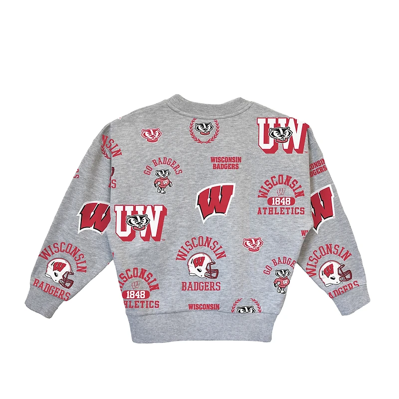Girls Youth Gameday Couture  Heather Gray Wisconsin Badgers Always On Repeat Pullover Sweatshirt
