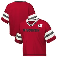 T-shirt rouge à col en V pour jeunes filles des Wisconsin Badgers Grid Iron