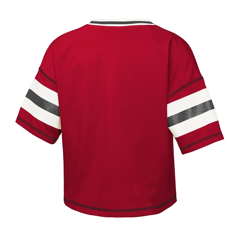 Girls Youth Red Wisconsin Badgers Grid Iron V-Neck T-Shirt