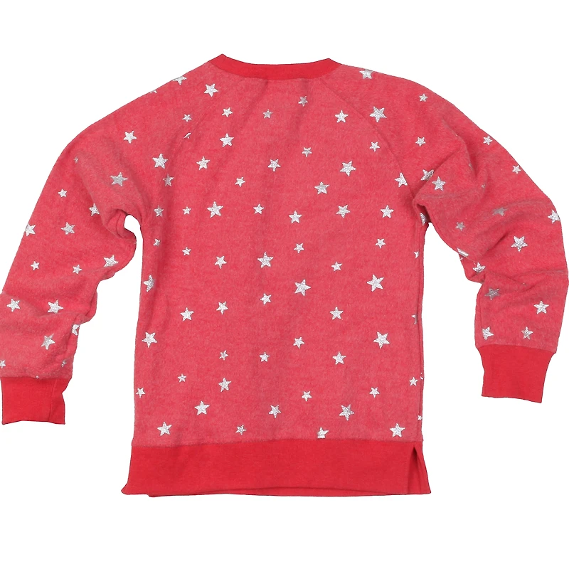 Girls Youth Wes & Willy  Red Wisconsin Badgers Shimmer Star Reverse Sweatshirt