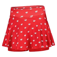 Jupe-short de tennis ZooZatz rouge à imprimé intégral pour jeunes filles, Wisconsin Badgers