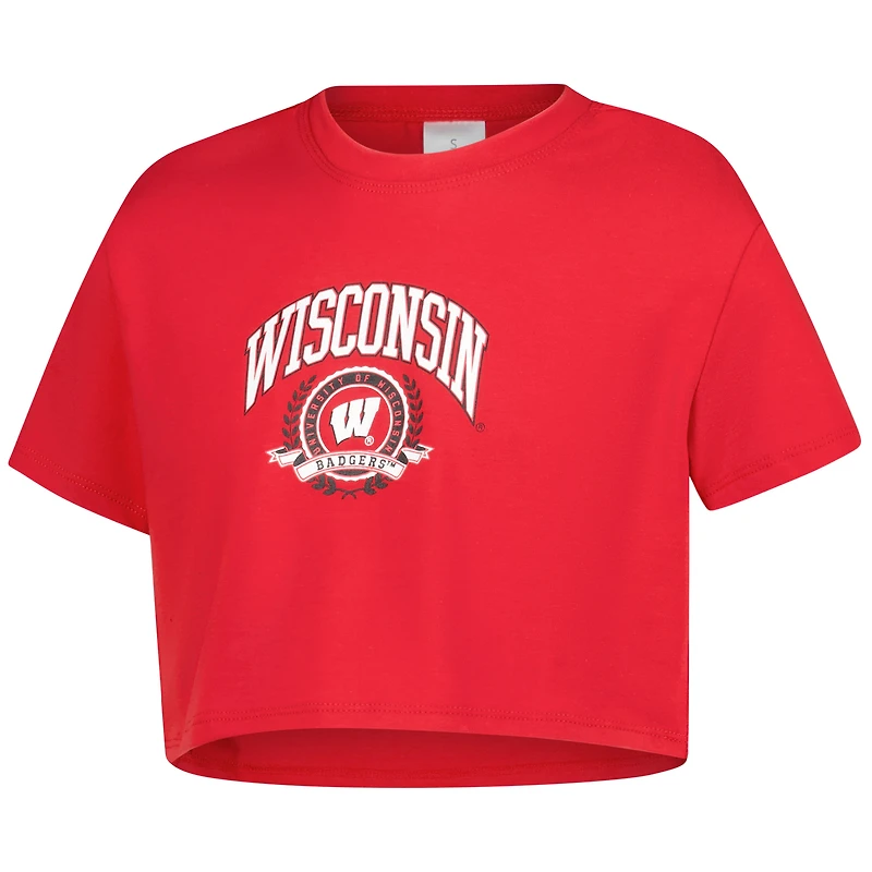 Girls Youth ZooZatz Red Wisconsin Badgers Laurels Tri-Blend Cropped T-shirt