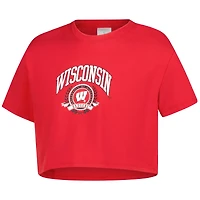 Girls Youth ZooZatz Red Wisconsin Badgers Laurels Tri-Blend Cropped T-shirt